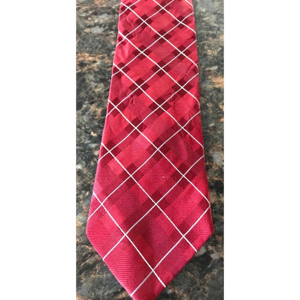 Stafford Tailored‎ Men's Necktie Tie Red Silver Thread Diamond Pattern Silk New